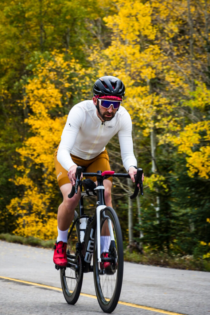 Cyclist in Colorado Fall Leaves